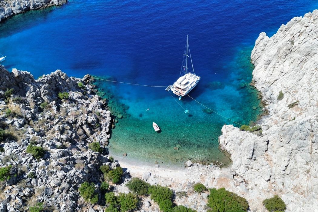 A quiet Greek anchorage, seen from above