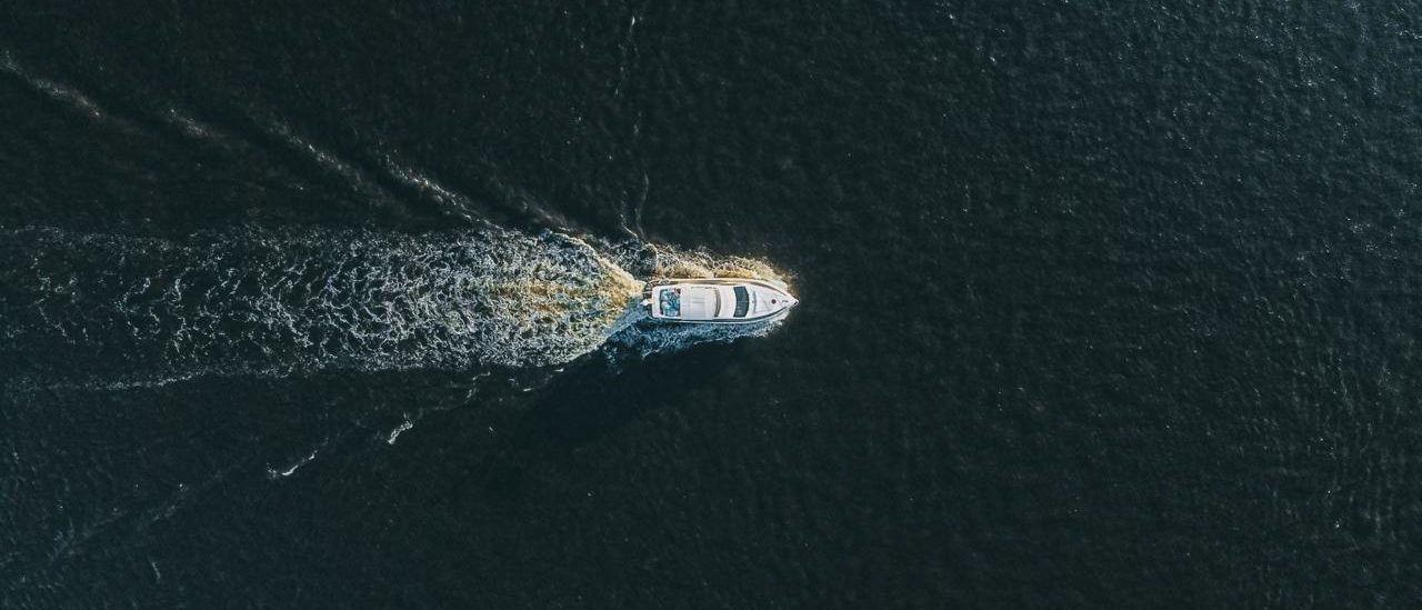 A yacht under way, seen from above