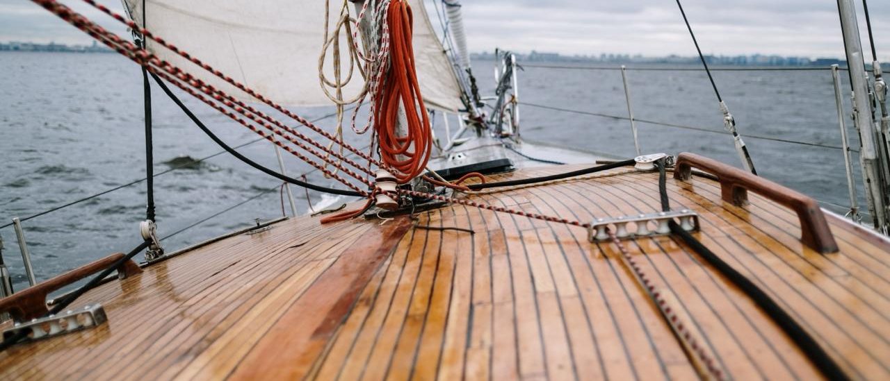 Lines and teak on a well-kept foredeck