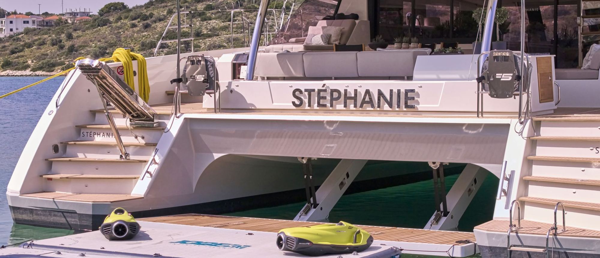 A catamaran alongside